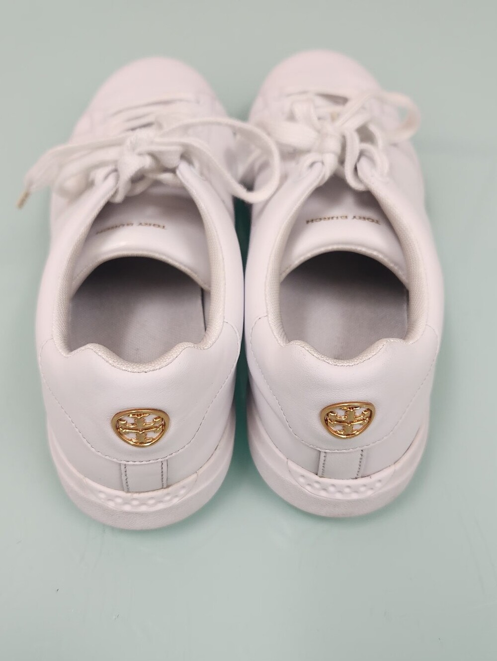 Tory Burch White Leather Sneakers with Gold Logo Emblem